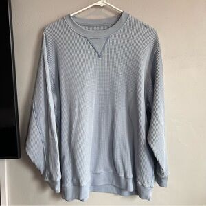 Aerie Waffle Knit Long Sleeve Shirt Light Blue S Oversized